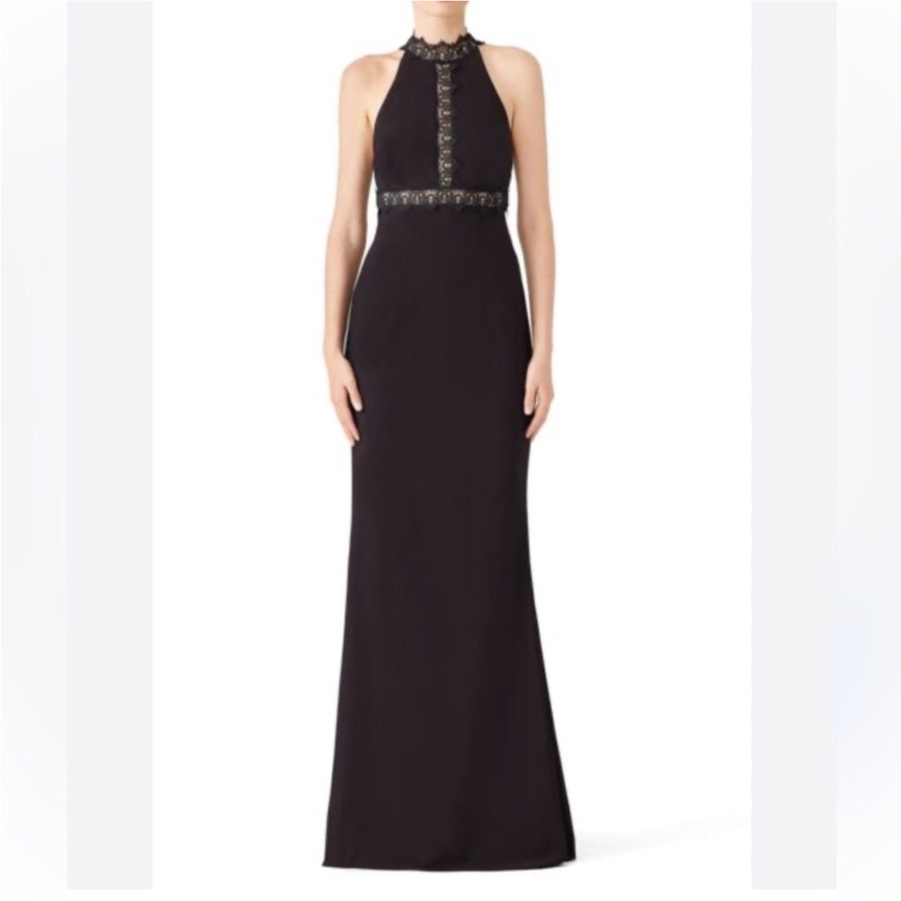 “WHITE HOUSE BLACK MARKET” Lace Halter Evening Gown with Embellished Trim